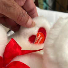 Load image into Gallery viewer, Caltoy White Plush Bear Red Ribbon & Hearts on Feet 11" (Pre-owned)