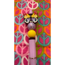 Load image into Gallery viewer, Purple and yellow butterfly beaded Custom Handmade Beaded Pen