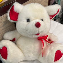 Load image into Gallery viewer, Caltoy White Plush Bear Red Ribbon & Hearts on Feet 11" (Pre-owned)