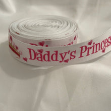 Load image into Gallery viewer, Pink & White Daddy's Princess Crown 7/8" Ribbon 3 yards for Hair Bows