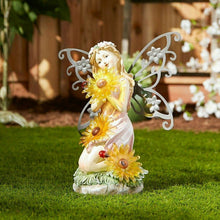 Load image into Gallery viewer, Garden Blooms Fairy Solar Statue Daisies Light At Night Cite Polyresin Figure