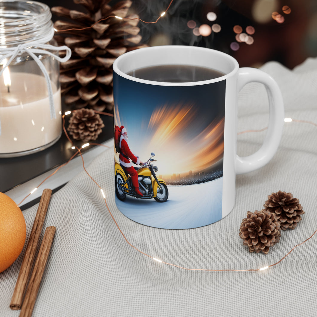 Motorcycling Santa Red Gift Sack 11 oz Ceramic Mug Package Delivery Wrap-a-round #4
