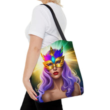 Load image into Gallery viewer, Mardi Gras Ribbon Mask #5 Tote Bag AI Artwork 100% Polyester