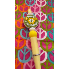 Load image into Gallery viewer, Yellow green birthday beaded Custom Handmade Beaded Pen