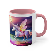 Load image into Gallery viewer, Imaginary Pink Pastel Unicorn with Beautiful Wings Facing Off at Midnight Accent Coffee 11oz Mug AI Generated Image
