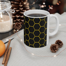 Load image into Gallery viewer, Beehive Honeycomb Pattern Yellow & Black Ceramic Mug 11oz Design Wrap-a-round