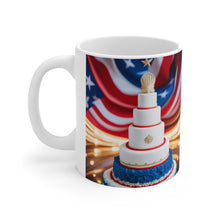 Load image into Gallery viewer, Happy 4th of July USA Flag Wedding Cake Celebration #9 Ceramic 11oz mug AI Artwork