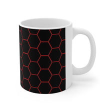 Load image into Gallery viewer, Beehive Honeycomb Pattern Red & Black Ceramic Mug 11oz Design Wrap-a-round