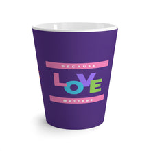 Load image into Gallery viewer, Pastel Because Love Matters, Splash Peace Sign, Peace Finger Purple 12oz Latte Mug