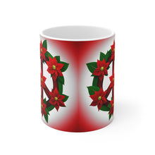 Load image into Gallery viewer, Peace &amp; Poinsettias #2 Holiday Mug 11oz mug AI-Generated Artwork
