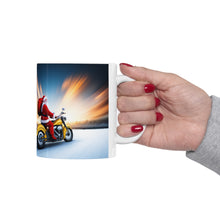 Load image into Gallery viewer, Motorcycling Santa Red Gift Sack 11 oz Ceramic Mug Package Delivery Wrap-a-round #4