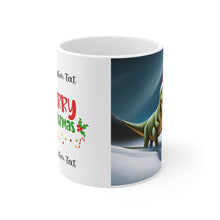 Load image into Gallery viewer, Personalized Dinosaur Raptor Rocks Christmas Santa Red Hat Ceramic Mug 11oz Design #6 Custom