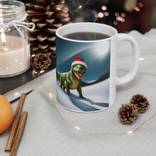 Load image into Gallery viewer, Personalized Dinosaur Raptor Rocks Christmas Santa Red Hat Ceramic Mug 11oz Design #6 Custom
