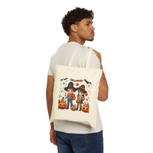 Load image into Gallery viewer, Trick-or-Treat Halloween Kids Cowboy & Girl Cotton Canvas Tote Bag 15" x 16" Spooky Ghost, Jack-O-Lantern,  Candy Cones Candy