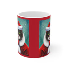 Load image into Gallery viewer, Fancy Mischievous Gray Kitty Christmas Vibes Ceramic Mug 11oz Design #1