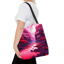 Load image into Gallery viewer, Mountain Love the Pink Heart Series #2 Tote Bag AI Artwork 100% Polyester