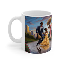 Load image into Gallery viewer, Traditional African American Culture Gold Dress Bride and Groom Jumping the Broom Ceremony Ceramic Mug 11oz AI Generated Image