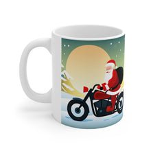 Load image into Gallery viewer, Rudolph on Holiday Cycling Santa Ceramic Mug 11oz Design #3