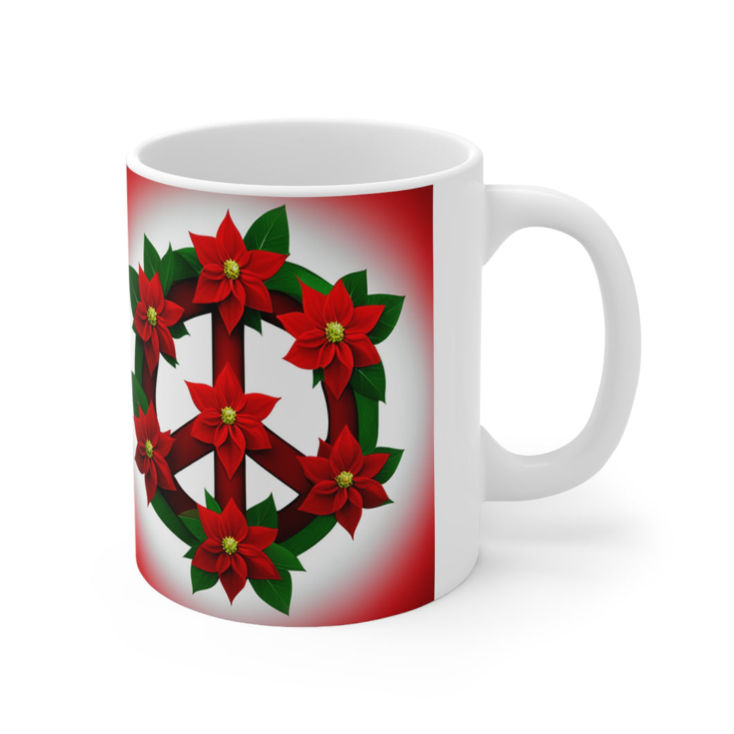 Peace & Poinsettias #2 Holiday Mug 11oz mug AI-Generated Artwork
