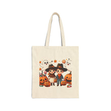 Load image into Gallery viewer, Trick-or-Treat Halloween Kids Cowboy & Cowgirl Cotton Canvas Tote Bag 15" x 16" Ghost, Jack-O-Lantern,  Candy Cones