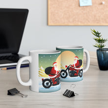 Load image into Gallery viewer, Moonlight Motorcycling Santa 11 oz Ceramic Mug Package Delivery Wrap-a-round #3
