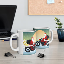 Load image into Gallery viewer, Moonlight Motorcycling Santa 11 oz Ceramic Mug Package Delivery Wrap-a-round #3