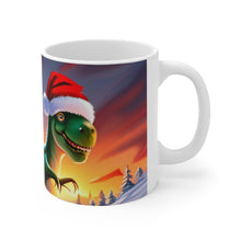 Load image into Gallery viewer, Dinosaur Raptor Rocks Christmas Santa Red Hat Ceramic Mug 11oz Design #2 Wrap-a-round