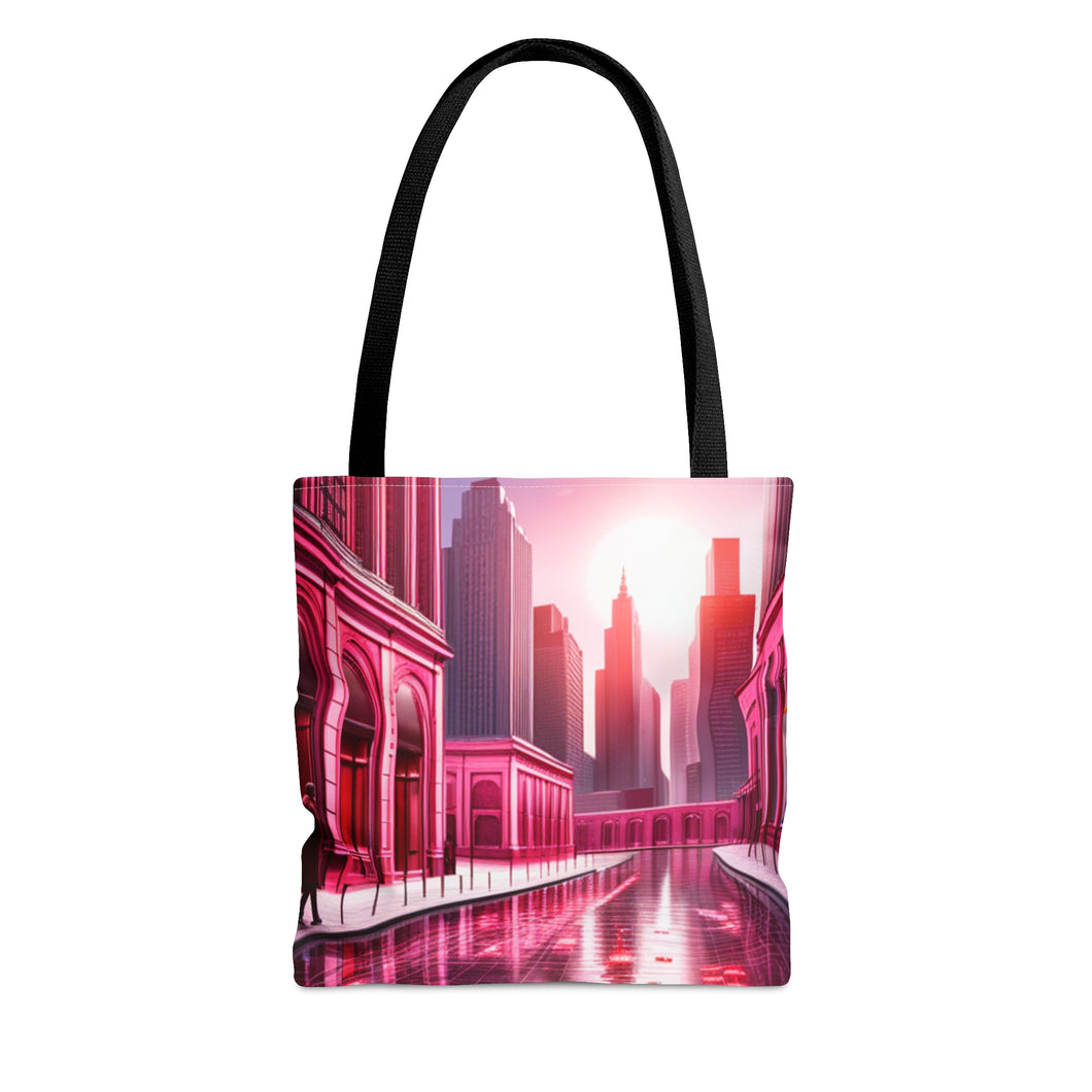 City Line Love the Pink Heart Series #6 Tote Bag AI Artwork 100% Polyester