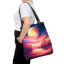 Load image into Gallery viewer, Full Moon Hearts Red Skies Series #7 Tote Bag AI Artwork 100% Polyester