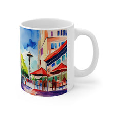 Load image into Gallery viewer, At the Cafe Space Needle Seattle Washington  #17 Mug 11oz mug AI-Generated Artwork