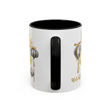 Load image into Gallery viewer, Coffee Mug - Happy Holidays Gold & Black Ornament Reindeer