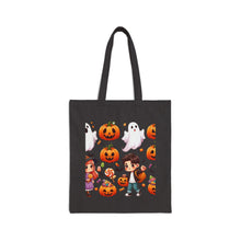 Load image into Gallery viewer, Trick-or-Treat Halloween Kids Cotton Canvas Tote Bag 15" x 16" Spooky Ghost, Jack-O-Lantern,  Candy Cones Candy