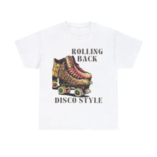 Load image into Gallery viewer, Rolling Back Disco Style Gold Glitter Skates 1980s Era Roller Skates
