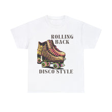 Load image into Gallery viewer, Rolling Back Disco Style Gold Glitter Skates 1980s Era Roller Skates
