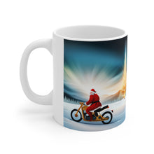 Load image into Gallery viewer, Rudolph on Holiday Cycling Santa Ceramic Mug 11oz Design #1