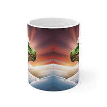 Load image into Gallery viewer, Dinosaur Raptor Rocks Christmas Santa Red Hat Ceramic Mug 11oz design #4 Mirrored Images
