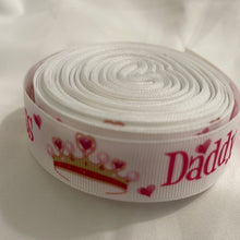 Load image into Gallery viewer, Pink & White Daddy's Princess Crown 7/8" Ribbon 3 yards for Hair Bows