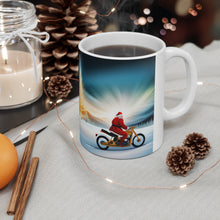 Load image into Gallery viewer, Rudolph on Holiday Cycling Santa Ceramic Mug 11oz Design #1