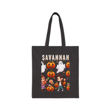 Load image into Gallery viewer, Custom Customize Trick-or-Treat Halloween Kids Cotton Canvas Tote Bag 15" x 16" Spooky Ghost, Jack-O-Lantern,  Candy Cones Candy