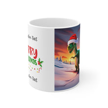 Load image into Gallery viewer, Personalized Dinosaur Raptor Rocks Christmas Santa Red Hat Ceramic Mug 11oz Design #2 Custom