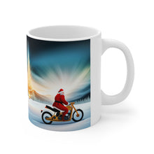 Load image into Gallery viewer, Rudolph on Holiday Cycling Santa Ceramic Mug 11oz Design #1
