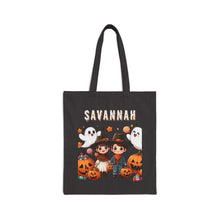 Load image into Gallery viewer, Custom Customize Trick-or-Treat Halloween Kids Cowboy & Cowgirl Cotton Canvas Tote Bag 15" x 16" Ghost, Jack-O-Lantern,  Candy Cones
