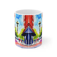 Load image into Gallery viewer, At the Cafe Space Needle Seattle Washington  #16 Mug 11oz mug AI-Generated Artwork