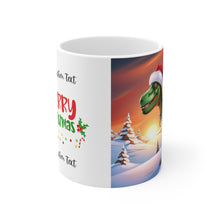Load image into Gallery viewer, Personalized Dinosaur Raptor Rocks Christmas Santa Red Hat Ceramic Mug 11oz Design #1 Custom