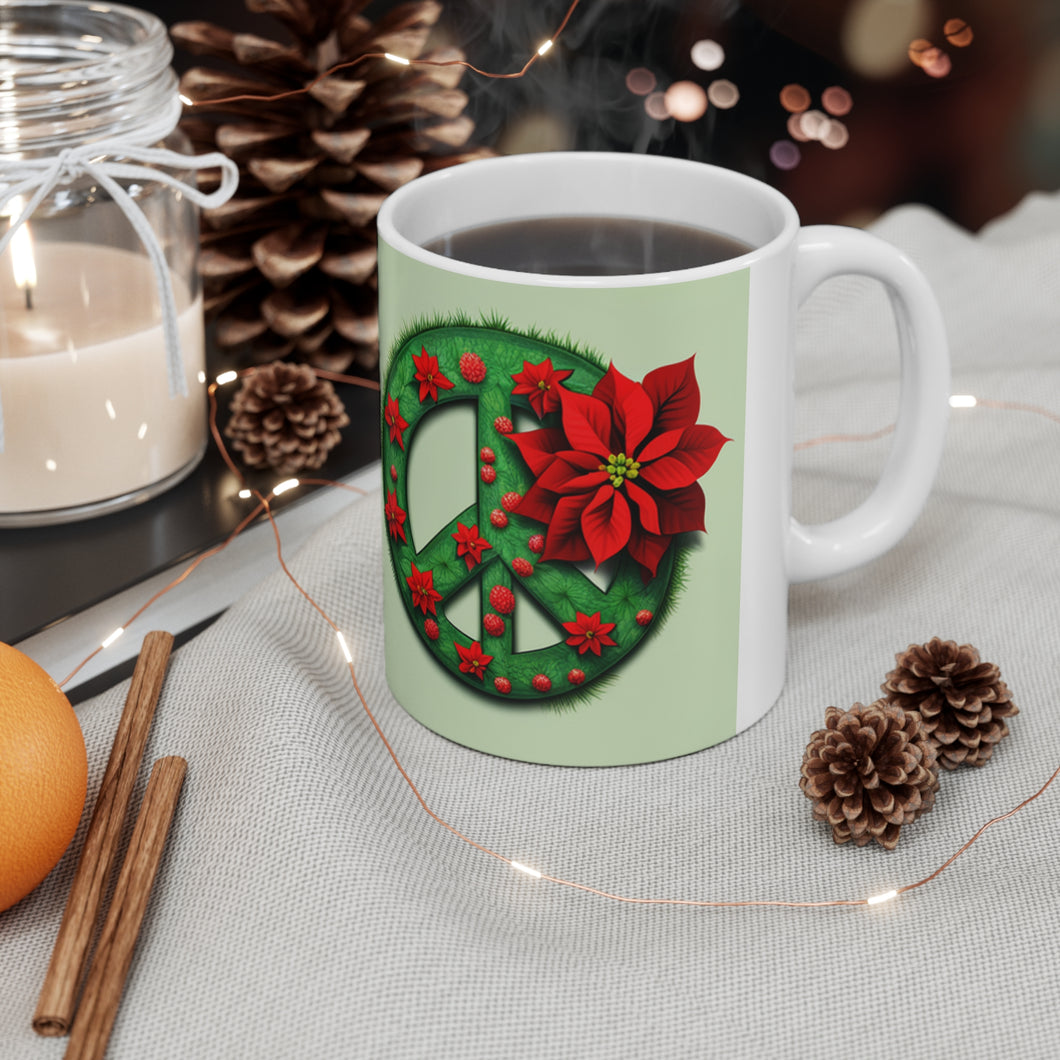 Peace & Poinsettias #4 Holiday Mug 11oz mug AI-Generated Artwork
