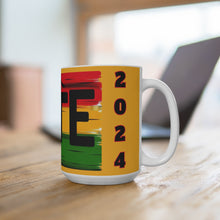 Load image into Gallery viewer, 2024 Election Mask Yellow, Civic Engagement Straw Ceramic Coffee Mug 15oz