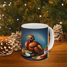 Load image into Gallery viewer, Happy Thanksgiving Too Stuffed to Fly Turkey All Dressed up and Nowhere to Go Ceramic Mug 11oz