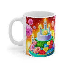 Load image into Gallery viewer, Happy Birthday Rainbow Cake Celebration #29 Ceramic 11oz Mug AI-Generated Artwork
