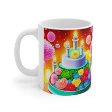 Load image into Gallery viewer, Happy Birthday Rainbow Cake Celebration #29 Ceramic 11oz Mug AI-Generated Artwork