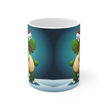 Load image into Gallery viewer, Dinosaur Raptor Rocks Christmas Santa Red Hat Ceramic Mug 11oz Design #5 Mirrored Images